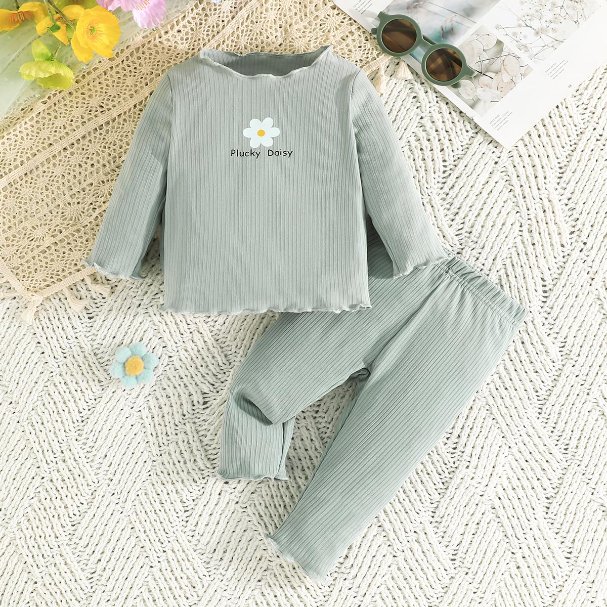 Kleinkind Baby Mädchen Kleidung Set Rüschen gerippt Kurzarm / Langarm T-Shirt Tops + Shorts Hosen 4 Stück Sommer Herbst Süße Outfits Set