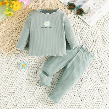 Kleinkind Baby Mädchen Kleidung Set Rüschen gerippt Kurzarm / Langarm T-Shirt Tops + Shorts Hosen 4 Stück Sommer Herbst Süße Outfits Set