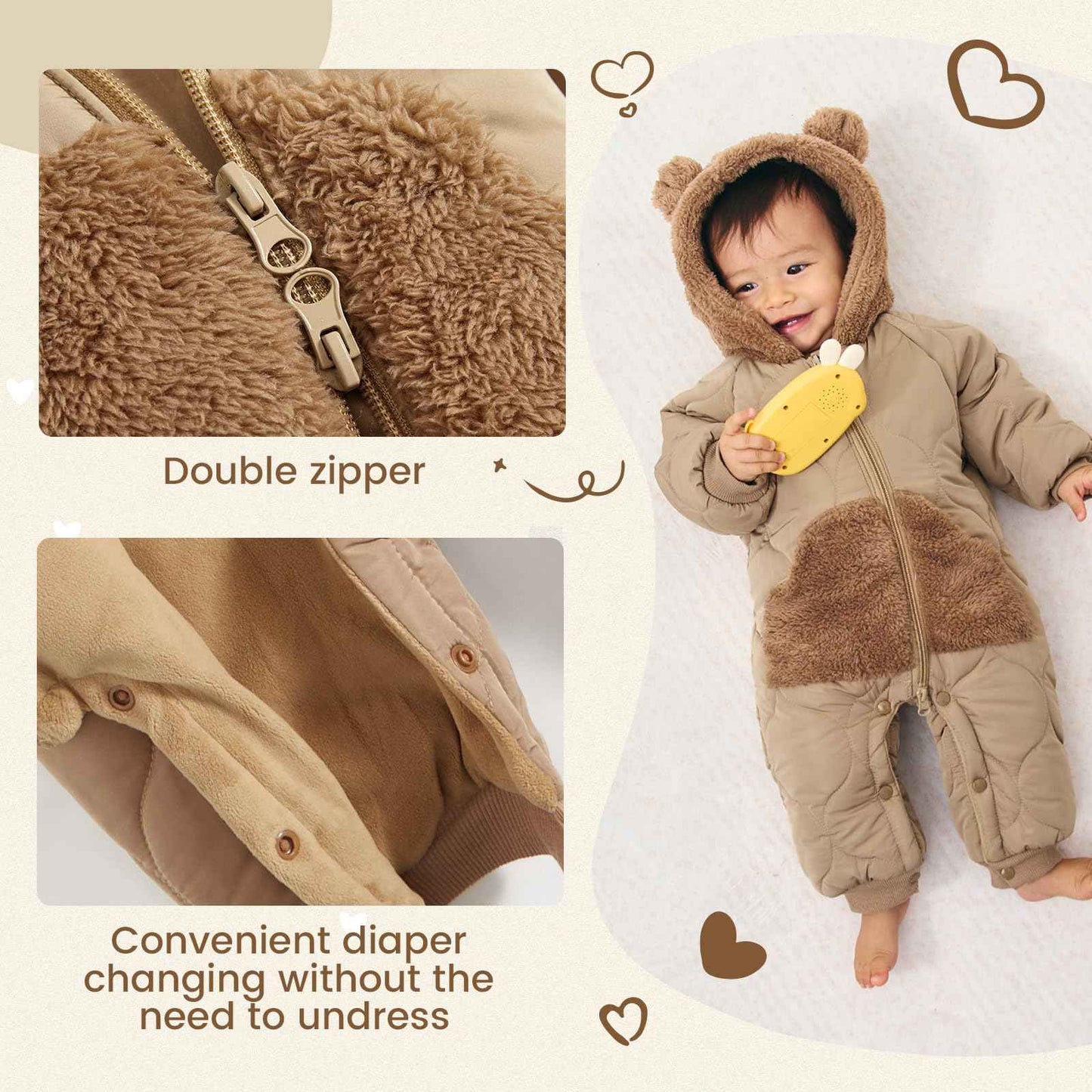 JiAmy Baby Snowsuit, Baby Boys Girls Winter Jumpsuit Romper Newborn Snow Overall for 3-24 Months