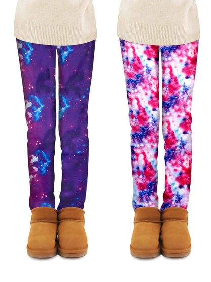 Ruisita 2 Pack Girls Winter Leggings Warm Thick Fleece Lined Leggings for Kids Ankle Length Printed Stretch Pants