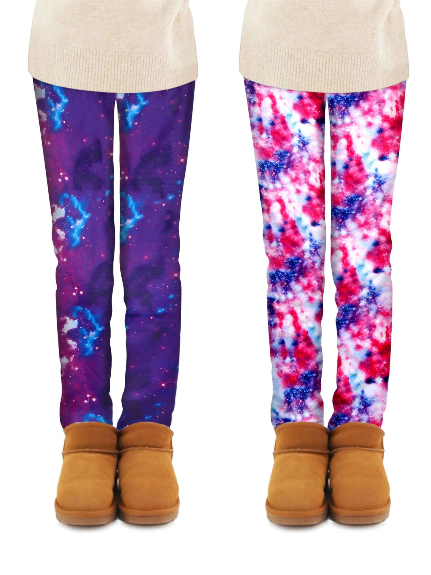 Ruisita 2 Pack Girls Winter Leggings Warm Thick Fleece Lined Leggings for Kids Ankle Length Printed Stretch Pants