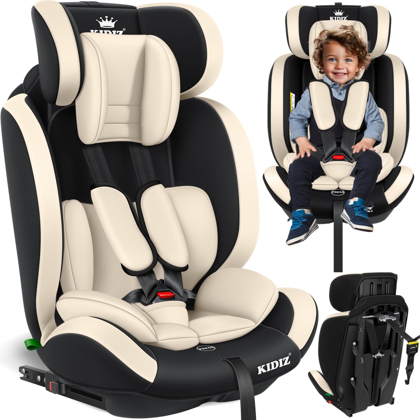 KIDIZ® Autokindersitz Kinderautositz Gruppe 1+2+3 9-36 kg 5-Punkt-Sicherheitsgurt, Autositz, Kindersitz, Einstellbare Kopfstütze, Mitwachsende Sitzerhöhung 1-12 Jahre, Stabil und Sicher - Meloni2