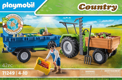 PLAYMOBIL Country 71442 Traktor mit Anhänger und Wassertank, frische Ernte auf dem Bauernhof, spielerisches Lernen über die Umwelt, nachhaltiges Spielzeug für Kinder ab 4 Jahren