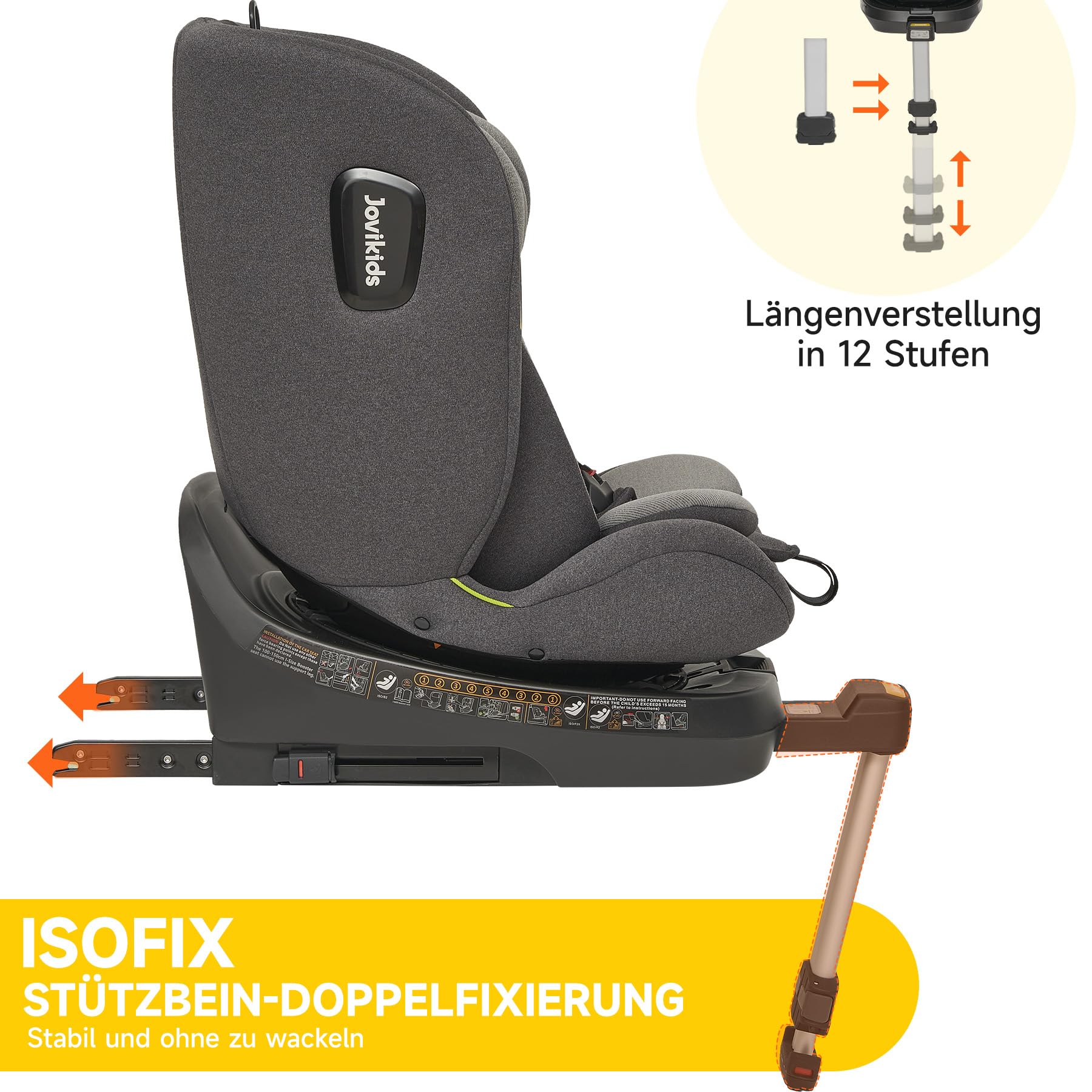 Jovikids 360° Drehbar Kindersitz mit ISOFIX, i-Size 40-150cm(ab Geburt -12 Jahre) Baby Autositz Reboarder mit Liegefunktion & Abnehmbar Vordach, ECE R129 (Rosa) - Meloni2
