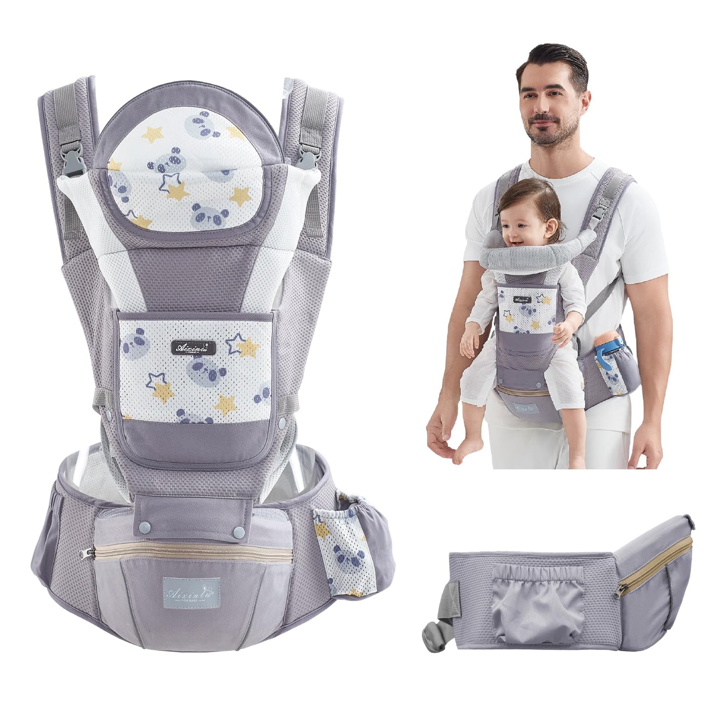 IULONEE Babytrage Baby-Tragetasche Babytrage Neugeborene Ergonomische Babytrage Einfach Anzuziehen Babytrage Hüftsitz Baby Tragegurt Babytragetuch Ideal Für Freihändiges Elterndasein (Grau)