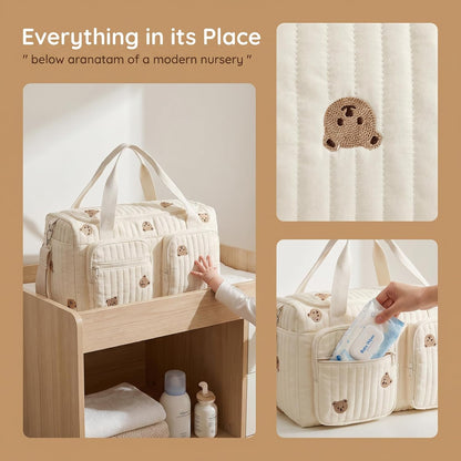 Baby Wickeltasche Große Kliniktasche 48x26x22cm Reisewindeltasche Tragetasche Baumwolle Henkeltaschen Mom Bag Diaper Bag Wickeltasche für Unterwegs, Geburt im Krankenhaus, Reisen, Kinderwagen