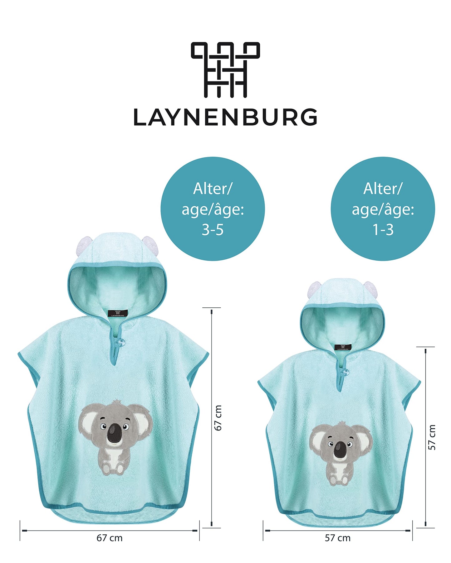 LAYNENBURG Premium Badeponcho Kinder mit Kapuze - 100% Baumwolle - OEKO TEX - Baby Jungen Mädchen Handtuch Poncho Frottee