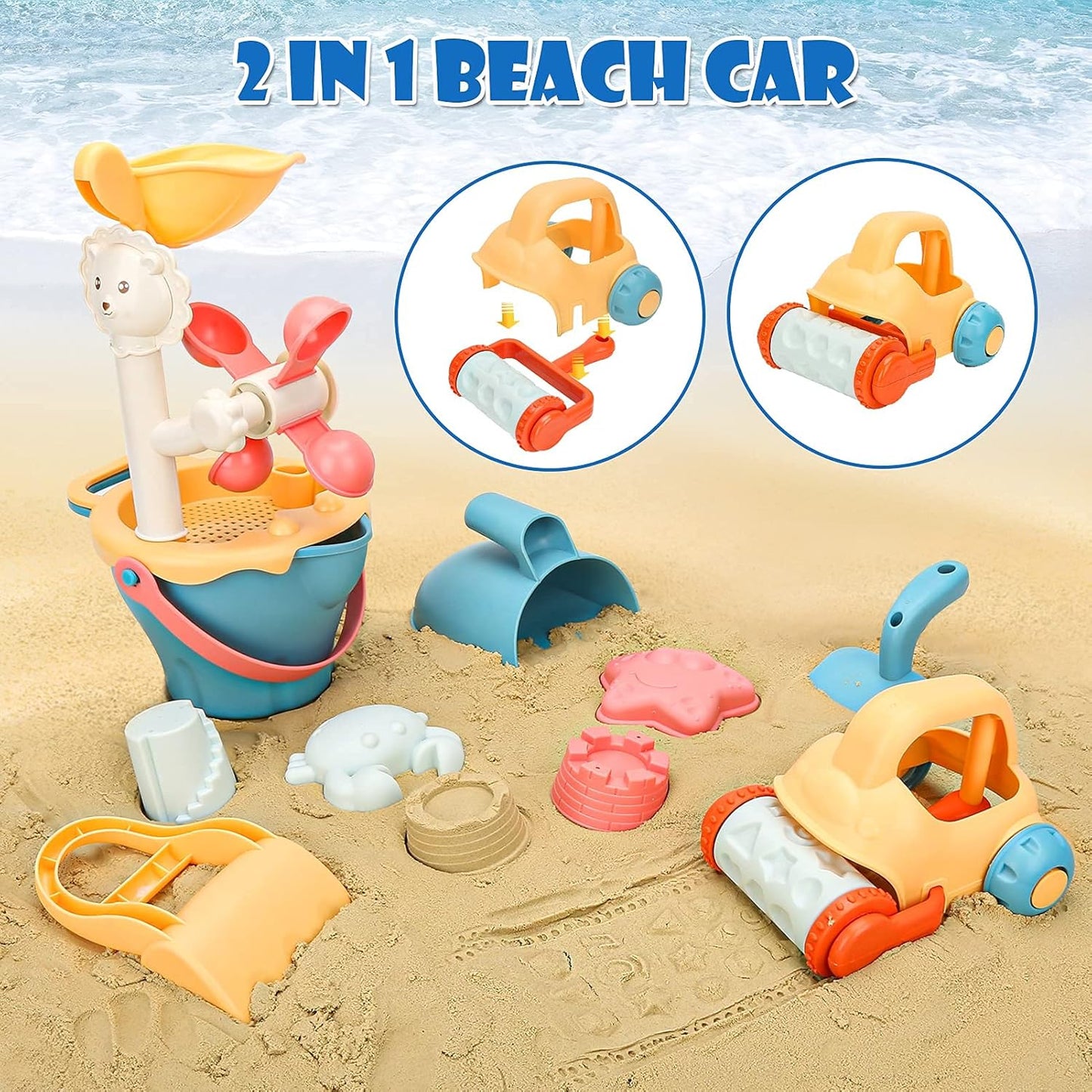 Sanlebi Sand Toy Set, Children's Sandpit Toy with Bucket, Sand Shapes, Mesh Bag, Beach Outdoor Games for Boys and Girls