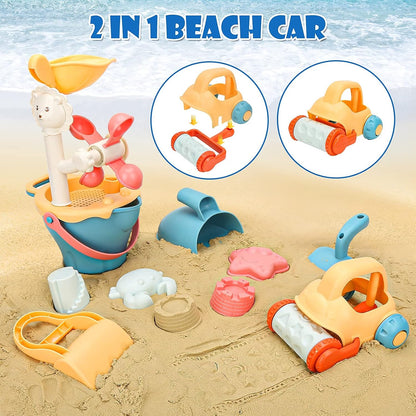 Sanlebi Sand Toy Set, Children's Sandpit Toy with Bucket, Sand Shapes, Mesh Bag, Beach Outdoor Games for Boys and Girls