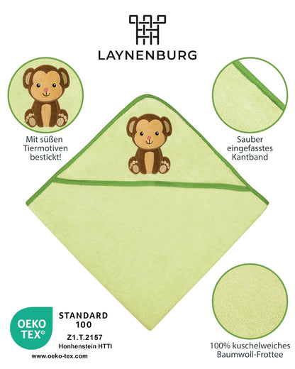 LAYNENBURG Premium Kapuzenhandtuch Baby - Badehandtuch aus 100% Baumwolle - Oeko TEX - Handtuch mit Kapuze für Neugeborene & Kinder - Badetuch, Babyhandtuch Mädchen, Jungen (Waschbär 80 x 80cm)
