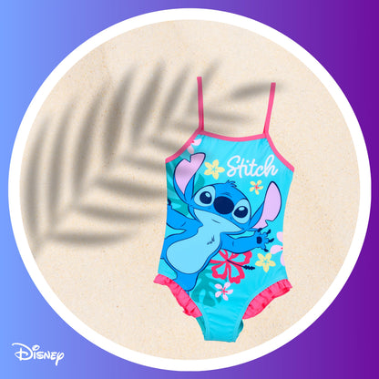 Disney Stitch Girls Flower Design Summer One Piece Swimsuit Kids Swimming Costume Sizes 3 to 8 Years