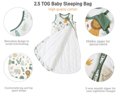 Chilsuessy Baby Sleeping Bag, 2.5 Tog, Winter Baby Sleeping Bag, Cotton, All-Year Sleeping Bag, Newborn Winter Sleeping Bag, 2.5 Tog/Lion Forest, 67 cm/0-6 Months