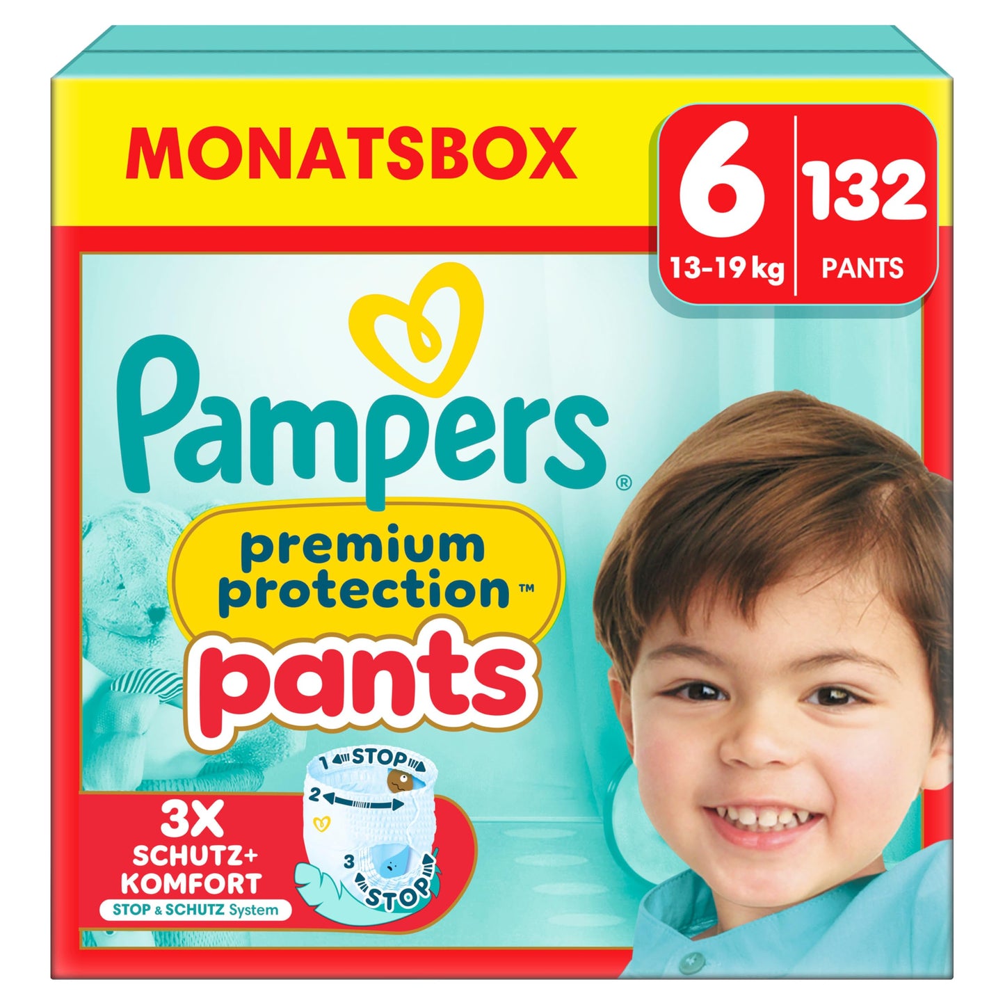 Pampers Premium Protection Pants Größe 4, 168 Windeln, 9kg-15kg, Mit 360° Passform und 2x breiteren Bündchen als vorher für unseren besten Komfort & Schutz