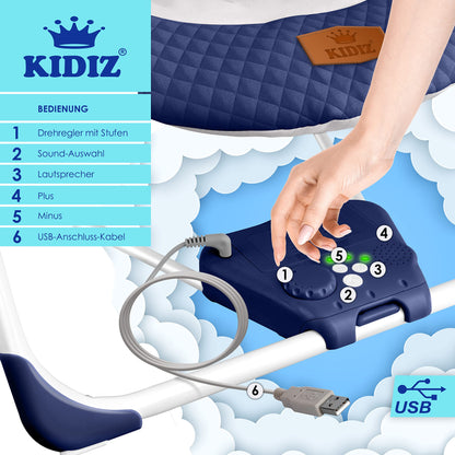 KIDIZ® Baby Rocker Baby Swing with 5 Speed Settings Foldable Baby Rocker Swing Baby High Chair with Play Arch Toys 5 Soothing Natural Sounds Newborn Anthracite