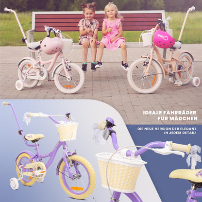 sun baby Mädchenfahrrad Flower Bike Radgröße zur Auswahl, mit Abnehmbarer Schubstange, Kinderfahrrad für Mädchen von 2 bis 6 Jahre