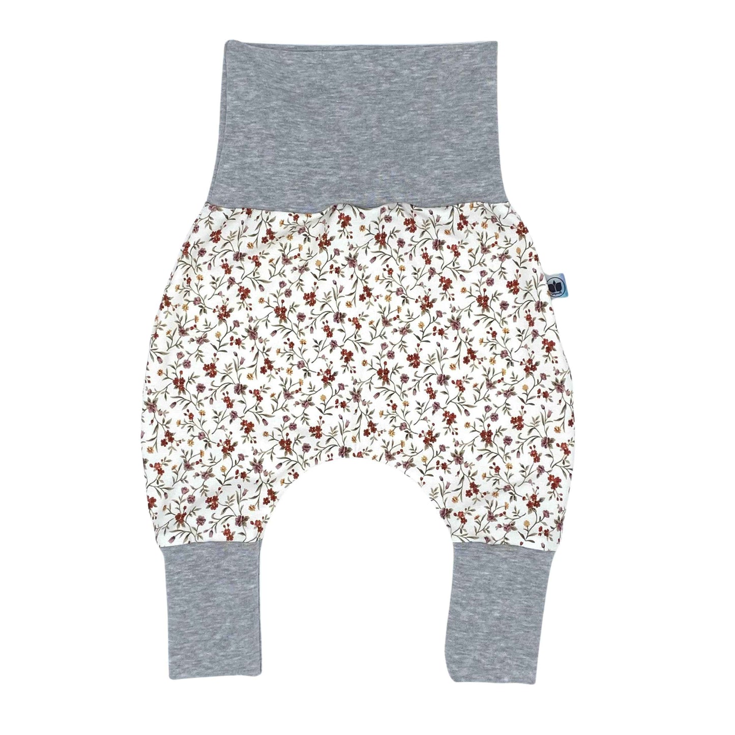 Baby Baggy Trousers, Girls' Handmade Cotton Jersey Grow Trousers, Sizes 50-74, 68-86, 92-104 (Wild Flowers, 50-74)