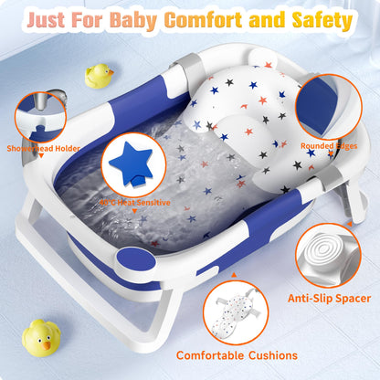 Rabb 1st Baby Badewanne Faltbare, Baby Bathtub Babywanne Faltbar Babybadewanne Tragbare Wanne für Neugeborene Kleinkinder mit Rutschfester Matte und Abflussloch (Kein Thermometer) (Grau)