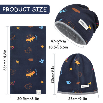 Kinder Beanie Mütze & Loop Schal Set, 95% Baumwolle Mütze Schal Set Mädchen Jungen 2-8 Jahren, Schlauchschal Warme Wintermütze Strickmützen für Herbst Winter Frühling