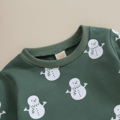 Baby Boys Girls Outfit Snow Sweatshirt + Trousers Two Piece Set Christmas New Year Baby Newborn Clothing