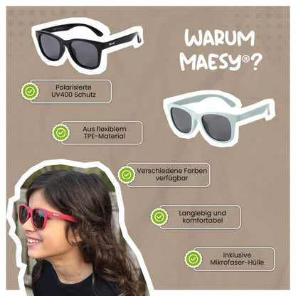 Maesy Yuki Children's Sunglasses for 6-12 Years, UV400 Polarised Protection, Flexible and Flexible Frame, Safe and Comfortable Sunglasses for Children