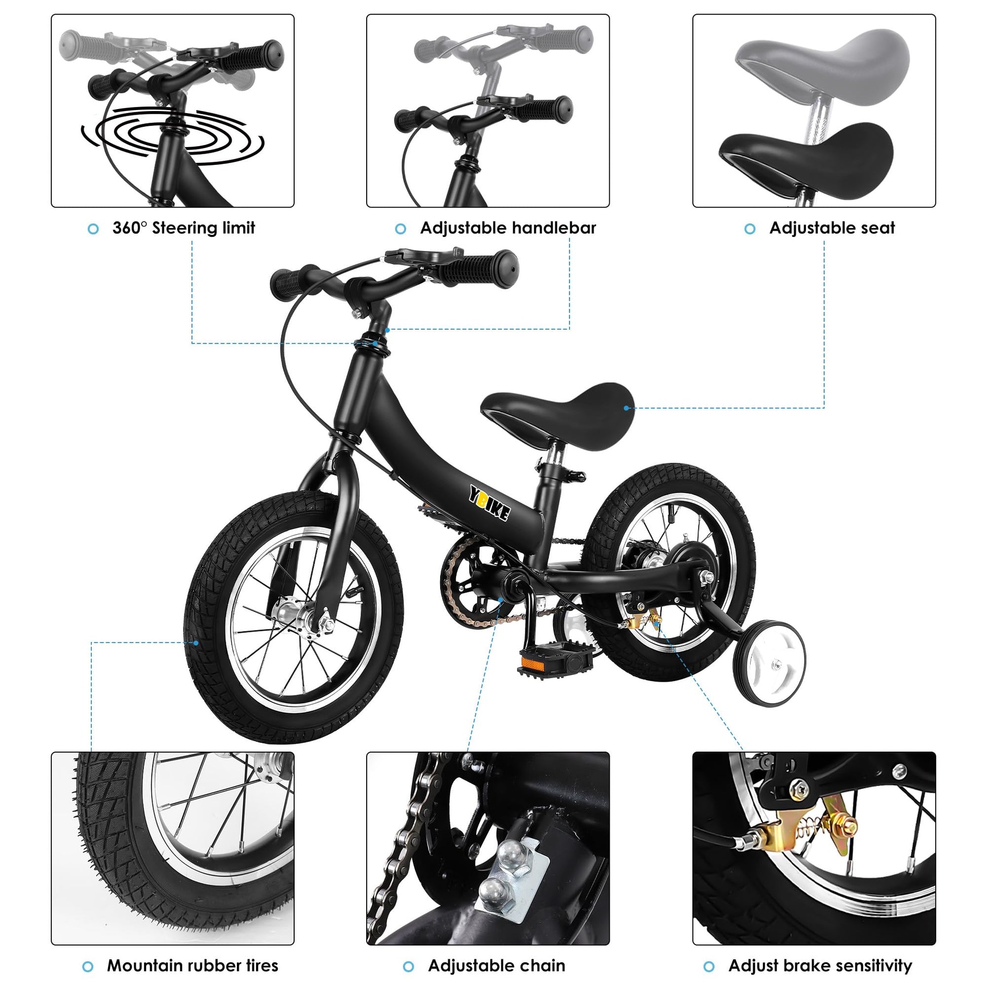 YBIKE 2 in 1 Laufrad, Kinderlaufrad und Kinderfahrrad Dual-Use-Funktion, geeignet für Kinder im Alter von 1-7, 12,14,16 Zoll mit Bremse, Pedal, Trainingstheorie - Meloni2