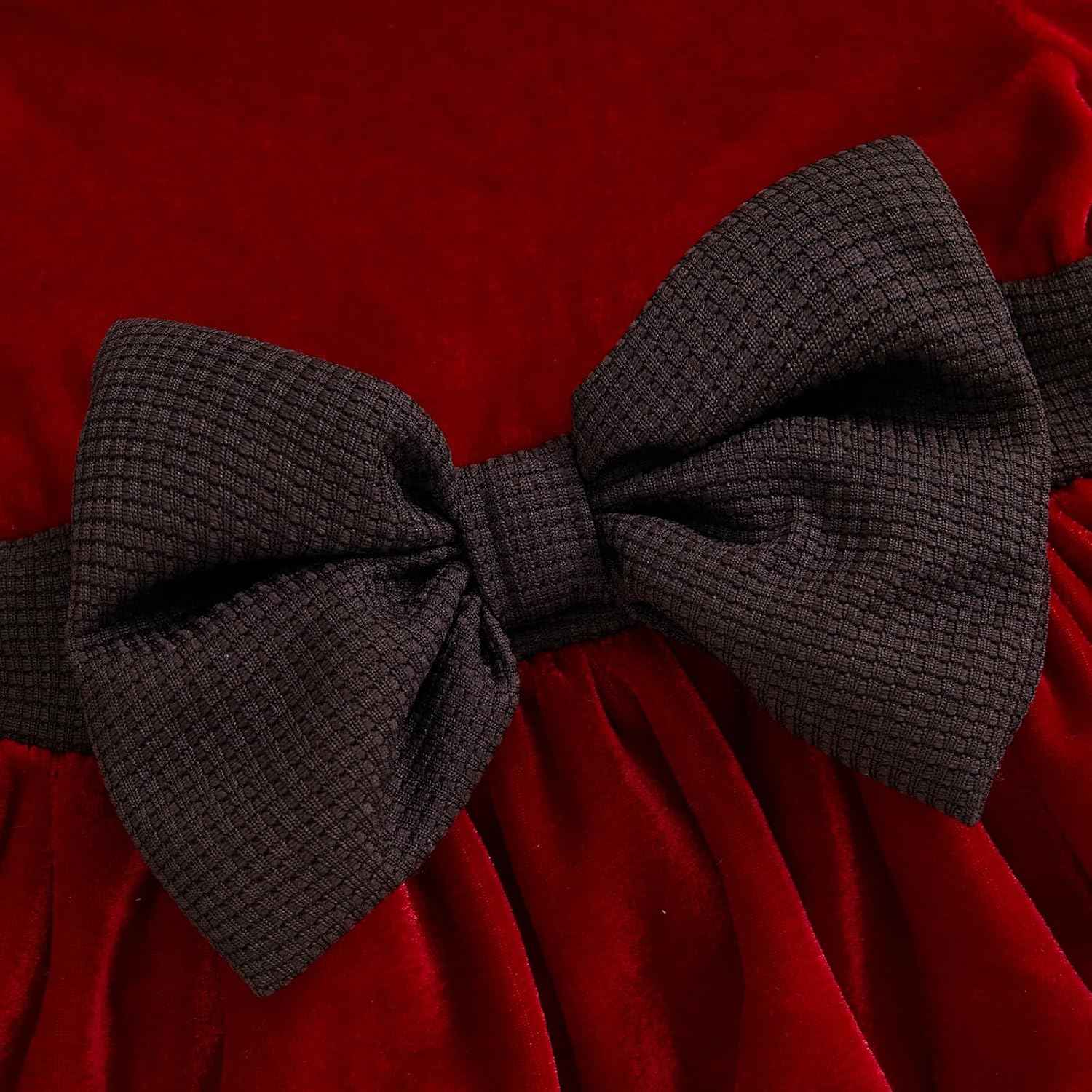 Geagodelia Girls Christmas Dress Long Sleeve Elegant Red Winter Dresses and Headband Set for Newborn Christmas