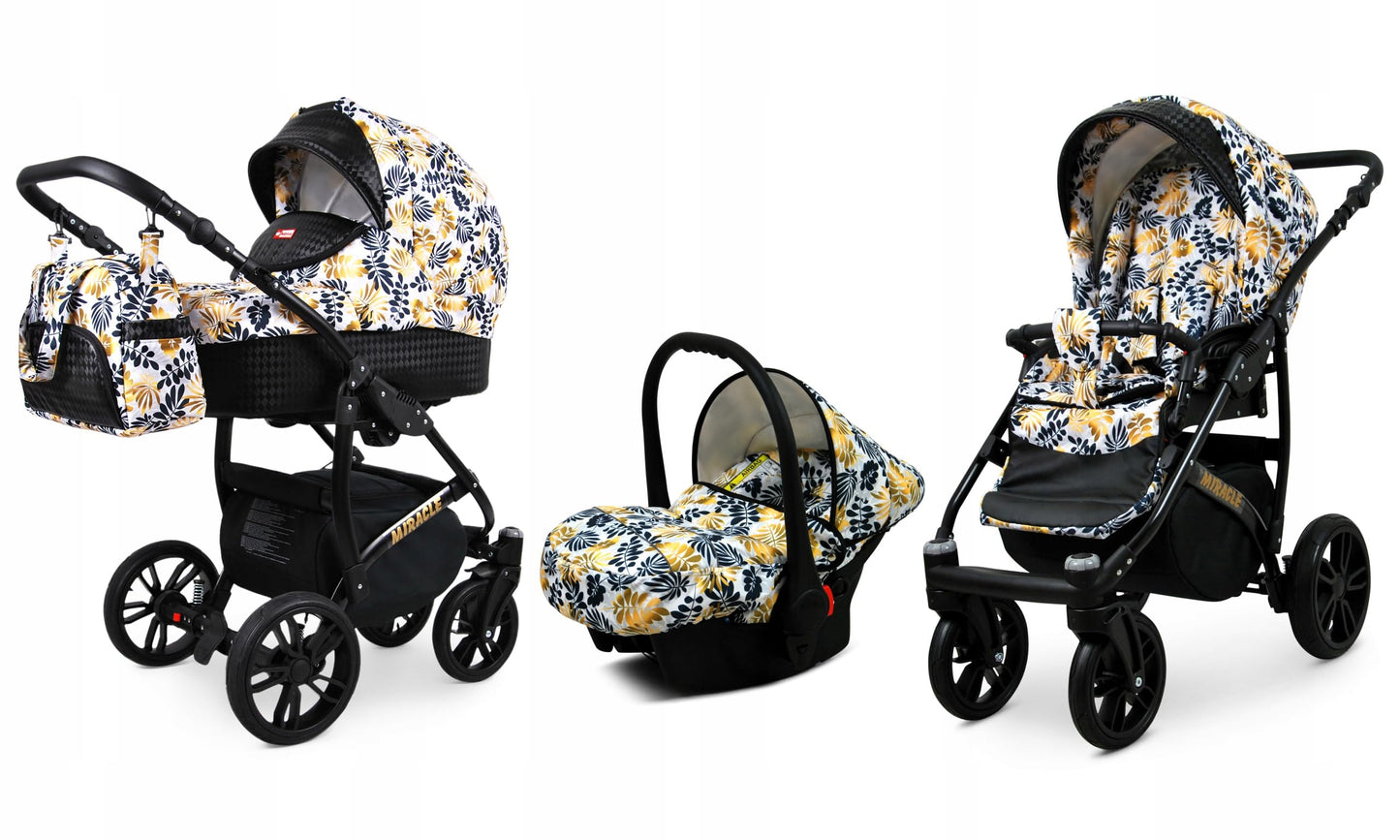 BabyLux Miracle 2-in-1 Baby Pushchair Deep and Pushchair with Accessories Adjustable and Foldable Aluminium Construction Waterproof Non-Removable Wheels Gold Leaf
