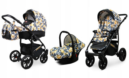 BabyLux Miracle 2-in-1 Baby Pushchair Deep and Pushchair with Accessories Adjustable and Foldable Aluminium Construction Waterproof Non-Removable Wheels Gold Leaf