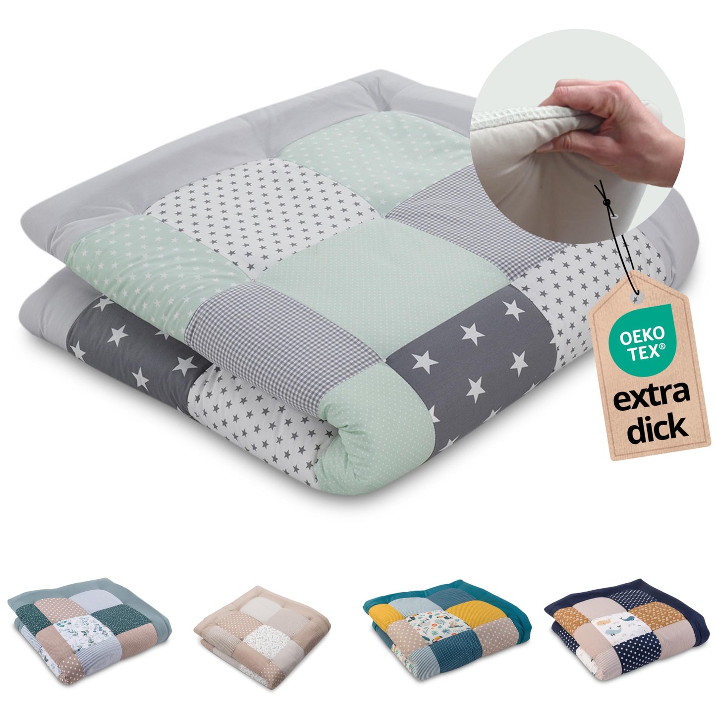 ULLENBOOM Krabbeldecke für Baby 100x100 cm, 100% OEKO-TEX Materialien, Made in EU, Dick & weich gepolstert, Sandblume - ideal als Babydecke, Laufgittereinlage & Spieldecke Baby - Meloni2