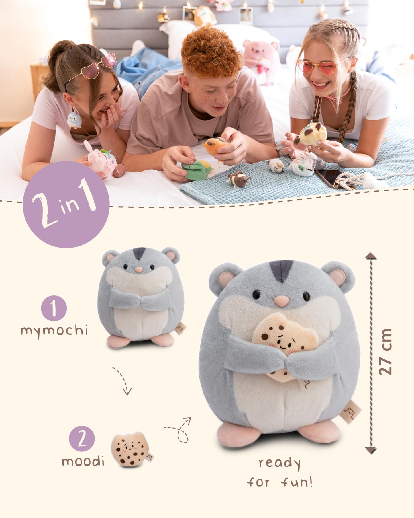 NICI MYMOCHI Fuchs Kuscheltier Geeks 16 cm mit Videospiel in Geschenkbox 11x12x6,5 cm, Flauschiges Stofftier zum Kuscheln, Spielen und Liebhaben - 61151
