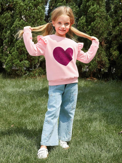 Mädchen Herz Pullover Baumwolle Kinder Valentinstag Sweatshirt Crew Neck Langarm Winter Kleidung Tops 2-7 Jahre