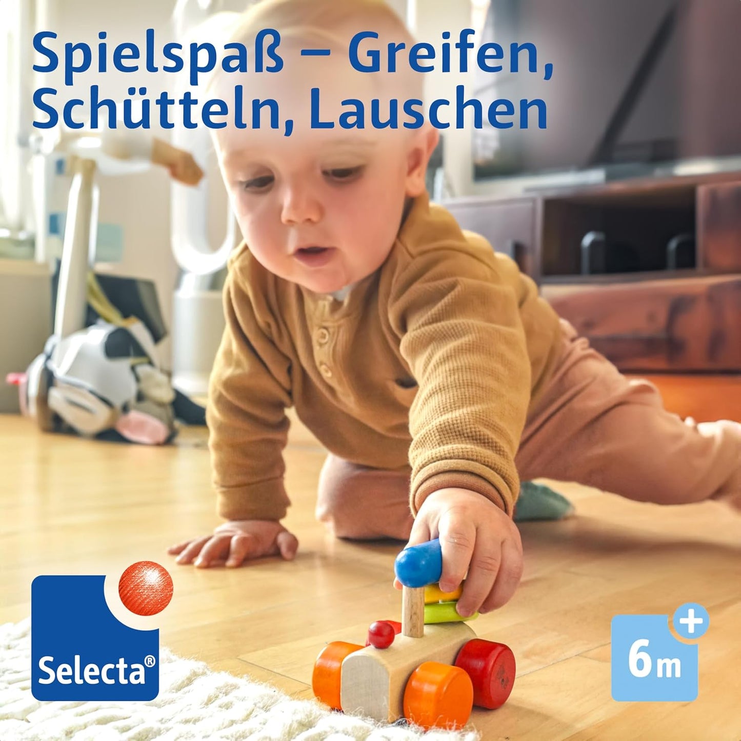 Selecta Lok-Greifling, 8,5 cm, Holz, 6 Monate - 3 Jahre, Lokomotive mit Klapperringen