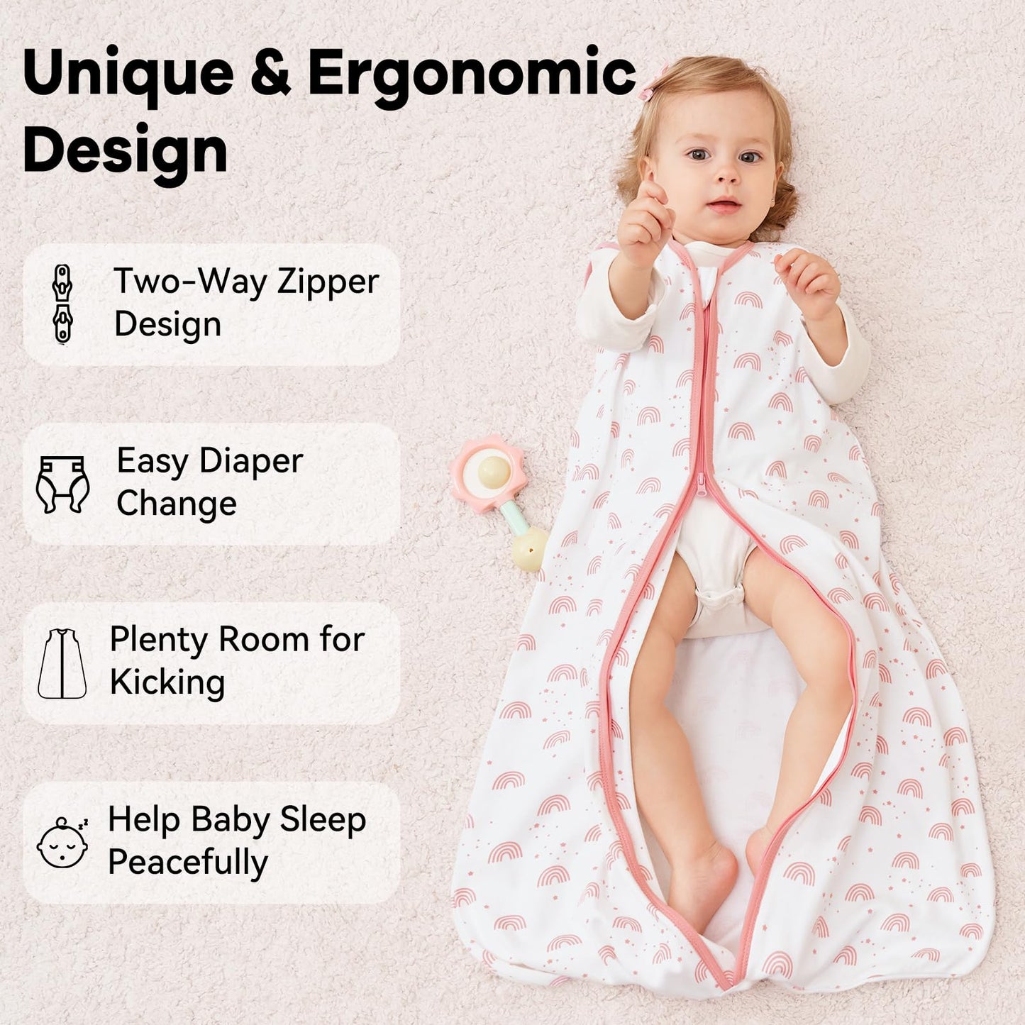 Unnivoll Baby Winter Sleeping Bag, 2.5 Tog, Baby Sleeping Bag, 0-6 Months, Cotton Baby Sleeping Bag, Newborn Winter Sleeping Bag, Baby, Warm and Soft, 67 cm, for Boys and Girls, Green