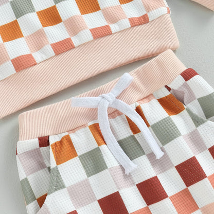 Baby Herbst Winter Set Kariertes Sweatshirt Und Jogginghose Für Jungen Mädchen