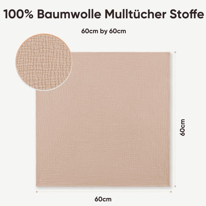 Bearmoss Moltontücher Baby 100% Baumwolle Weiche Spucktücher Baby,Atmungsaktiv und Extrem Saugfähig Musselin Tuch für Saugstark Mulltücher 4er 60x60cm (Brauner Druck)