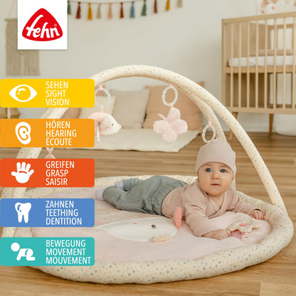 Fehn 3-D-Activity-Decke Spielbogen Peru – Baby Krabbeldecke mit 5 abnehmbaren Spielzeugen zum Greifen – Spieldecke für Babys und Kinder ab 0+ Monaten – Krabbelmatte als Geschenk zur Geburt