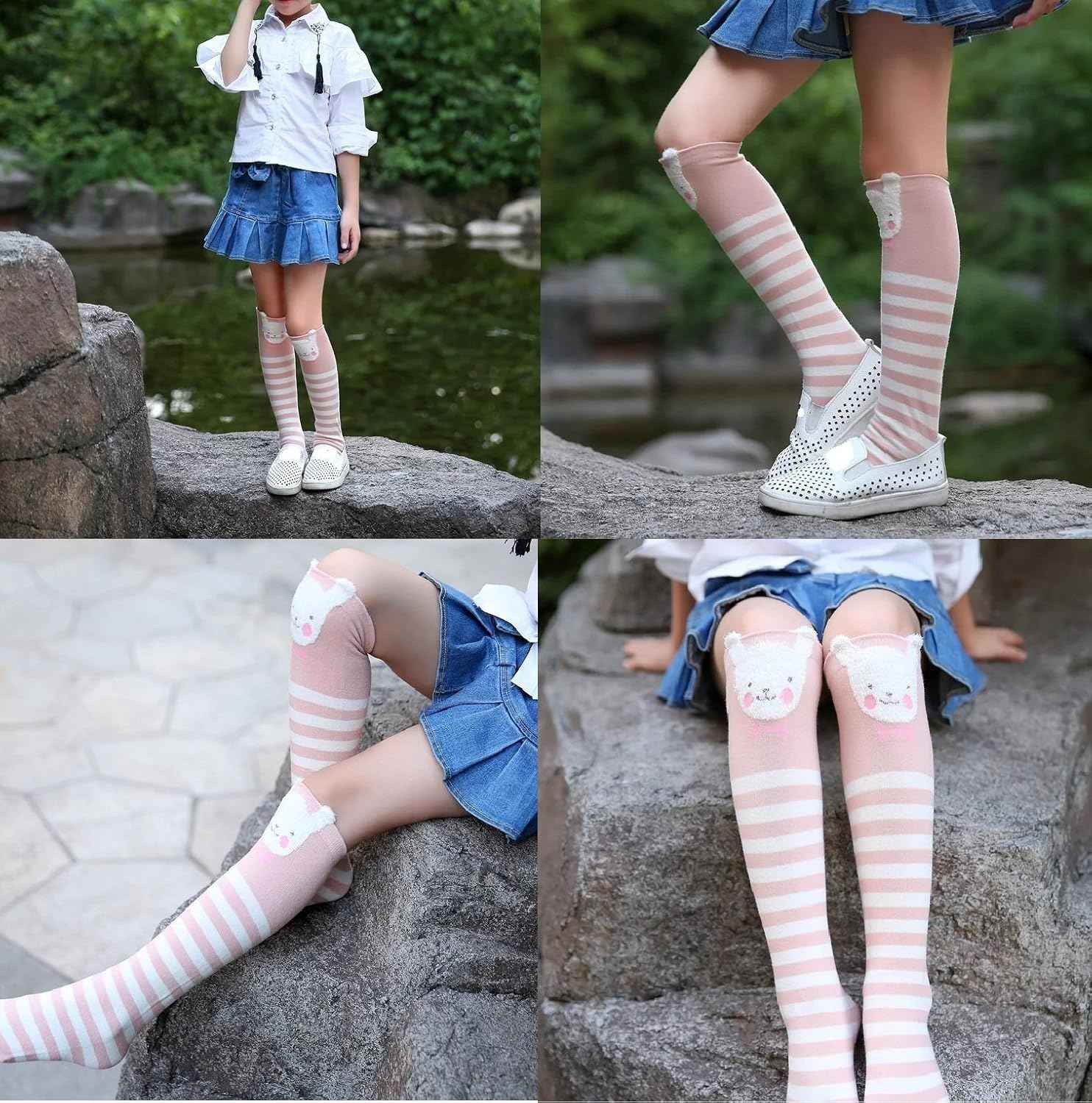 CISMARK Girls' Knee Socks 6 Pairs for Children Gifts Long Funny Children's Socks Animal Cotton Socks 3-12 Years
