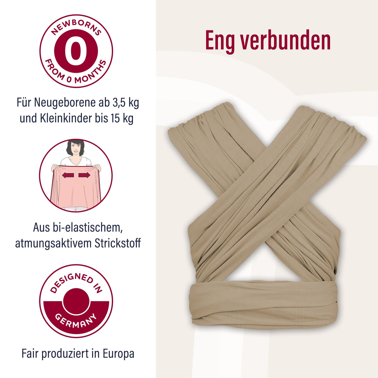 manduca Sling - Babytragetuch - Elastische Babytrage für Neugeborene von der Geburt bis zu 15 kg - Bio-Baumwolle - GOTS zertifiziert