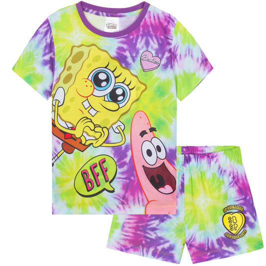 SPONGEBOB SQUAREPANTS Pyjama Kinder Teenager Weiche Mädchen Schlafanzug Kurz Sommer Lounge Set Geschenk für Mädchen