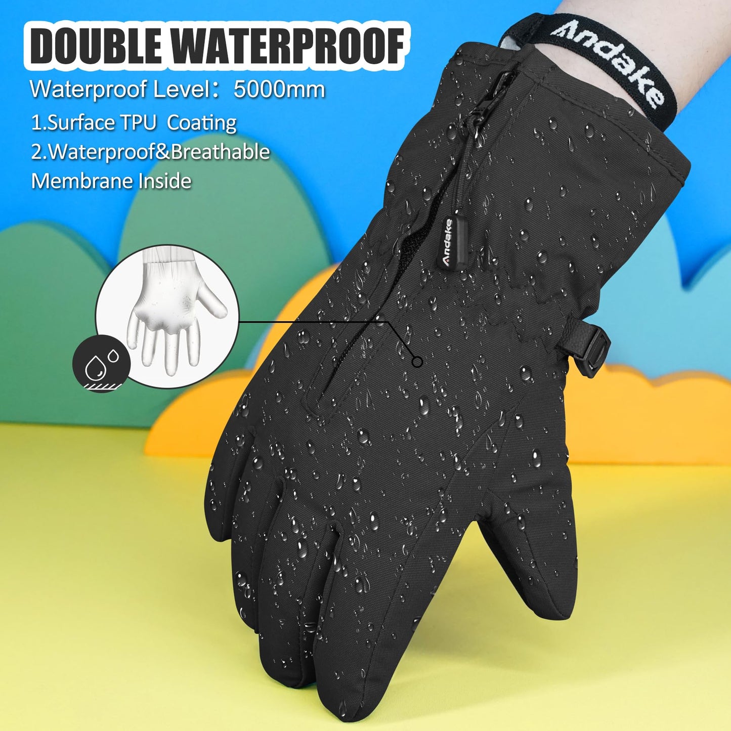 Andake Children's gloves, windproof, waterproof, warm winter gloves, skiing, outdoor sports, riding gloves, boys and girls