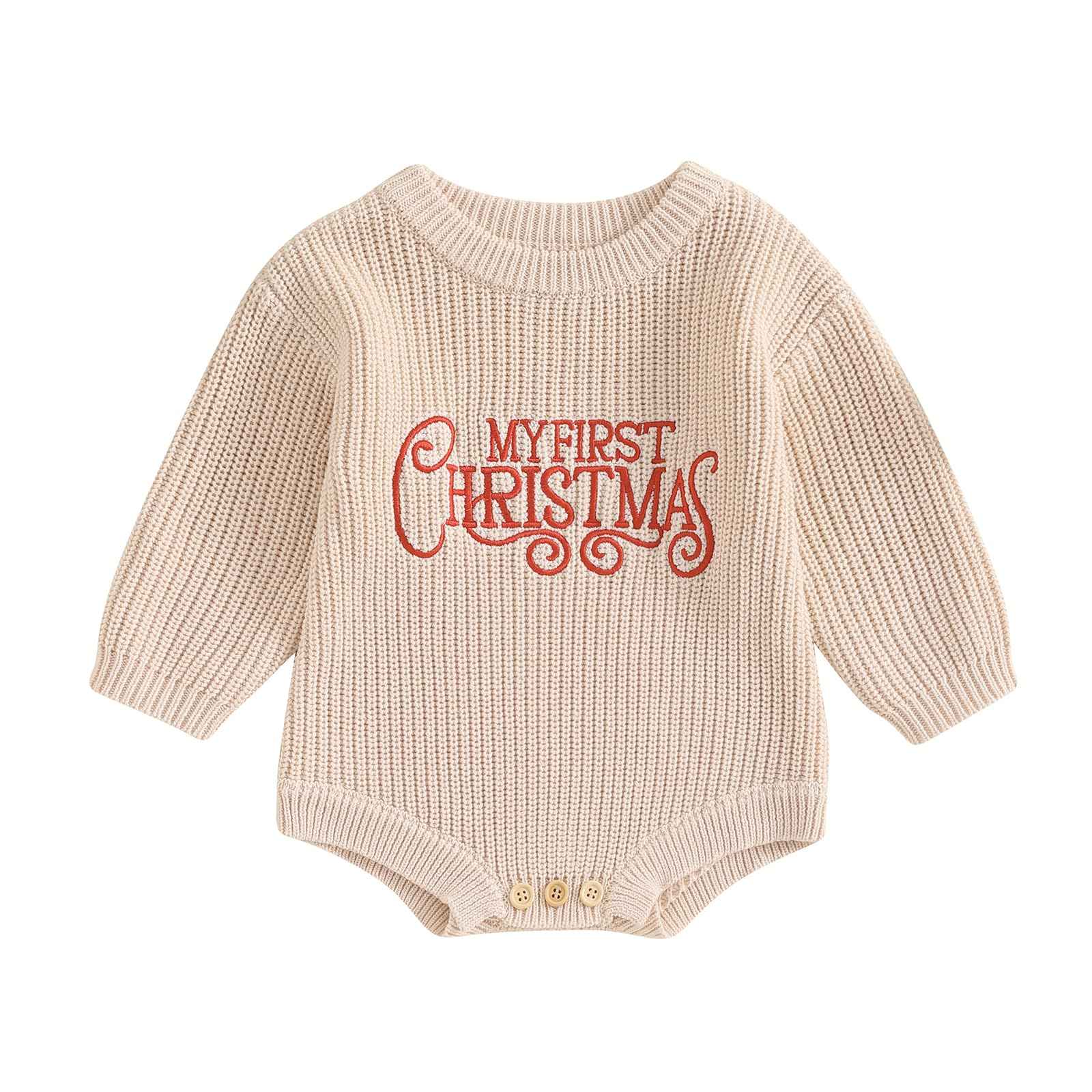 Geagodelia Knitted Christmas Romper Baby Girl Boy Christmas Jumper My First Christmas Newborn Baby Jumper Romper Bodysuit Christmas Jumper