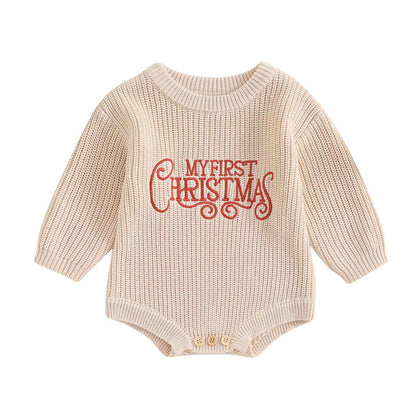 Geagodelia Knitted Christmas Romper Baby Girl Boy Christmas Jumper My First Christmas Newborn Baby Jumper Romper Bodysuit Christmas Jumper