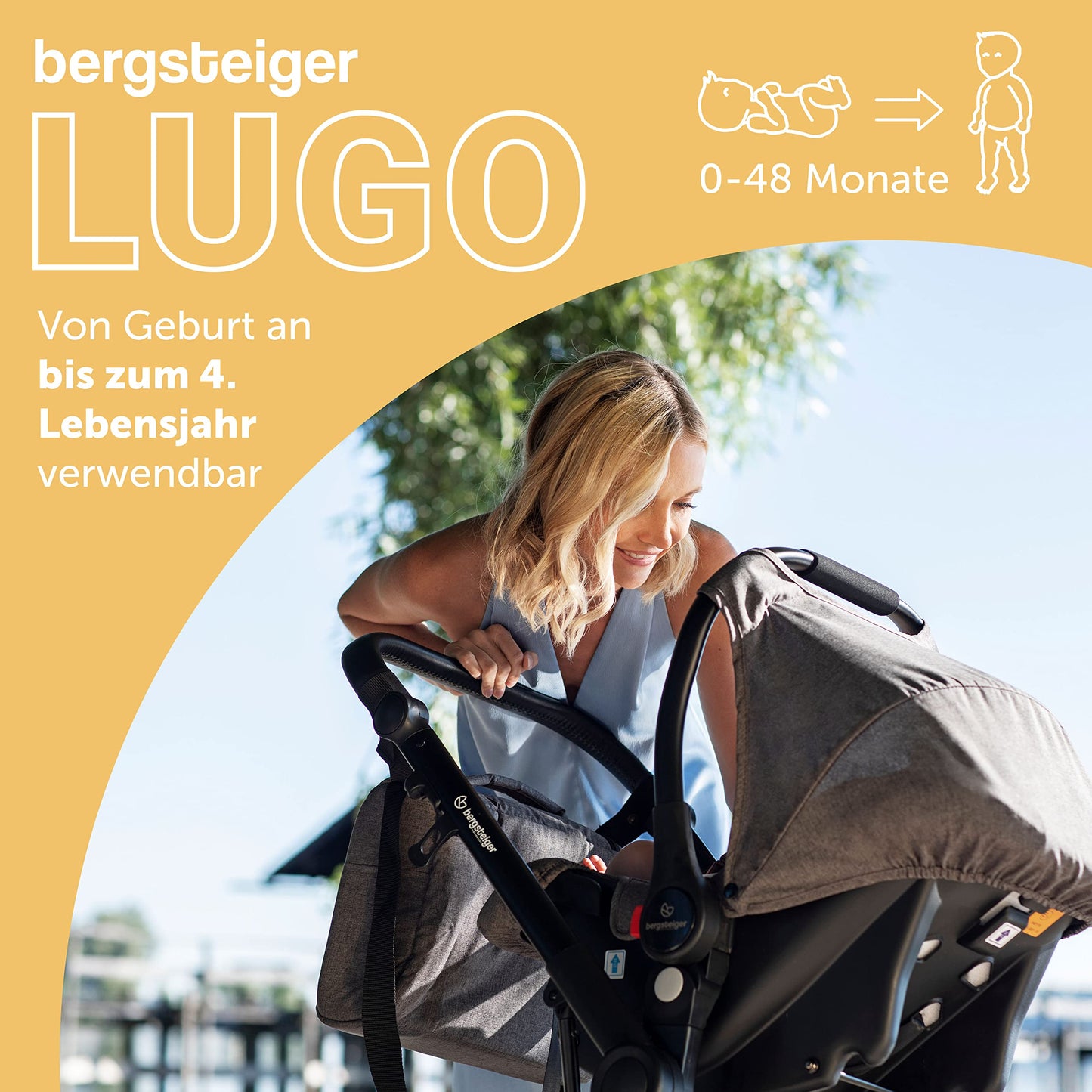 Bergsteiger Lugo 3-in-1 Pushchair Complete Set Including Accessories - Baby Seat, Buggy Attachment, Sun Protection & Weather Footmuff | Isofix Station Available