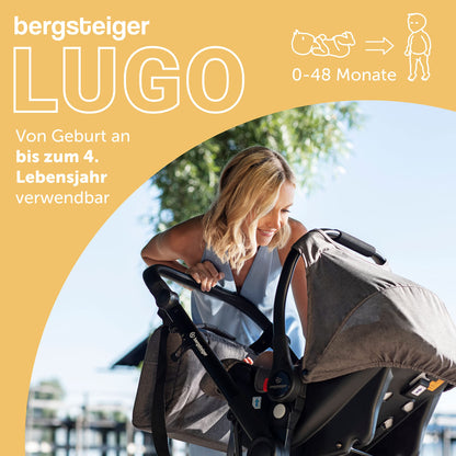 Bergsteiger Lugo 3-in-1 Pushchair Complete Set Including Accessories - Baby Seat, Buggy Attachment, Sun Protection & Weather Footmuff | Isofix Station Available