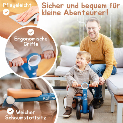Rollindi Kinder Laufrad ab 1 Jahr [Mitwachsend] Kippsicher Leicht Lauflernrad Baby Fahrrad Rutschauto Jungen und Mädchen von 12-36 Monate | Neues Modell, Blau - Meloni2