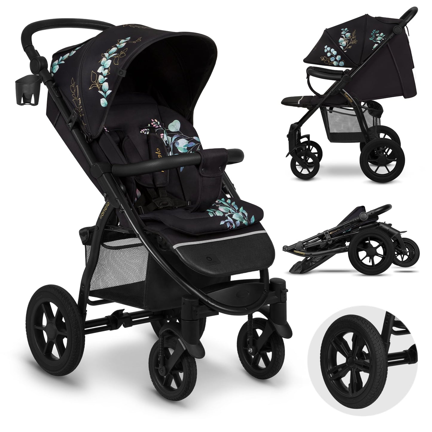 LIONELO Annet Plus Buggy up to 22 kg with Reclining Function, Small Folding Pushchair with Accessories, EVA Foam Wheels, Mosquito Net, Foot Cover Drink Holder, Basket Dreamin