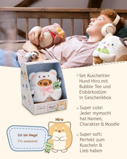 NICI MYMOCHI Kuscheltier Set - Kuscheltier Bär Nomo 8 cm mit Pommes und Bienenkostüm in Geschenkbox, Flauschiges Stofftier zum Kuscheln, Spielen und Liebhaben - 61142