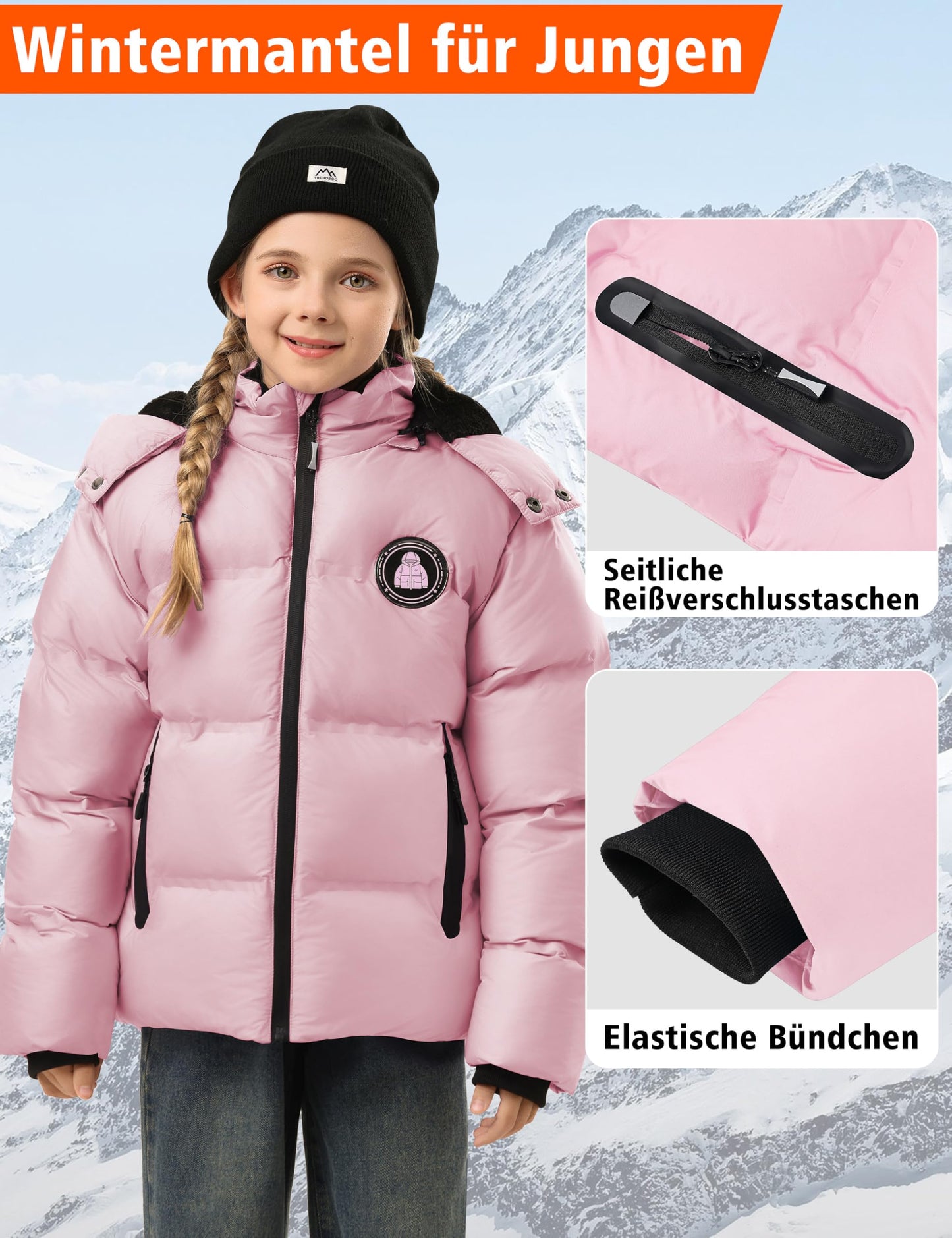 Winter Jacke Jungen Mädchen Kinder Jacke Warm Gefüttert Puffer Jacken Kinder Jacken Winter mit abnehmbarer Kapuze Wandern Jacke