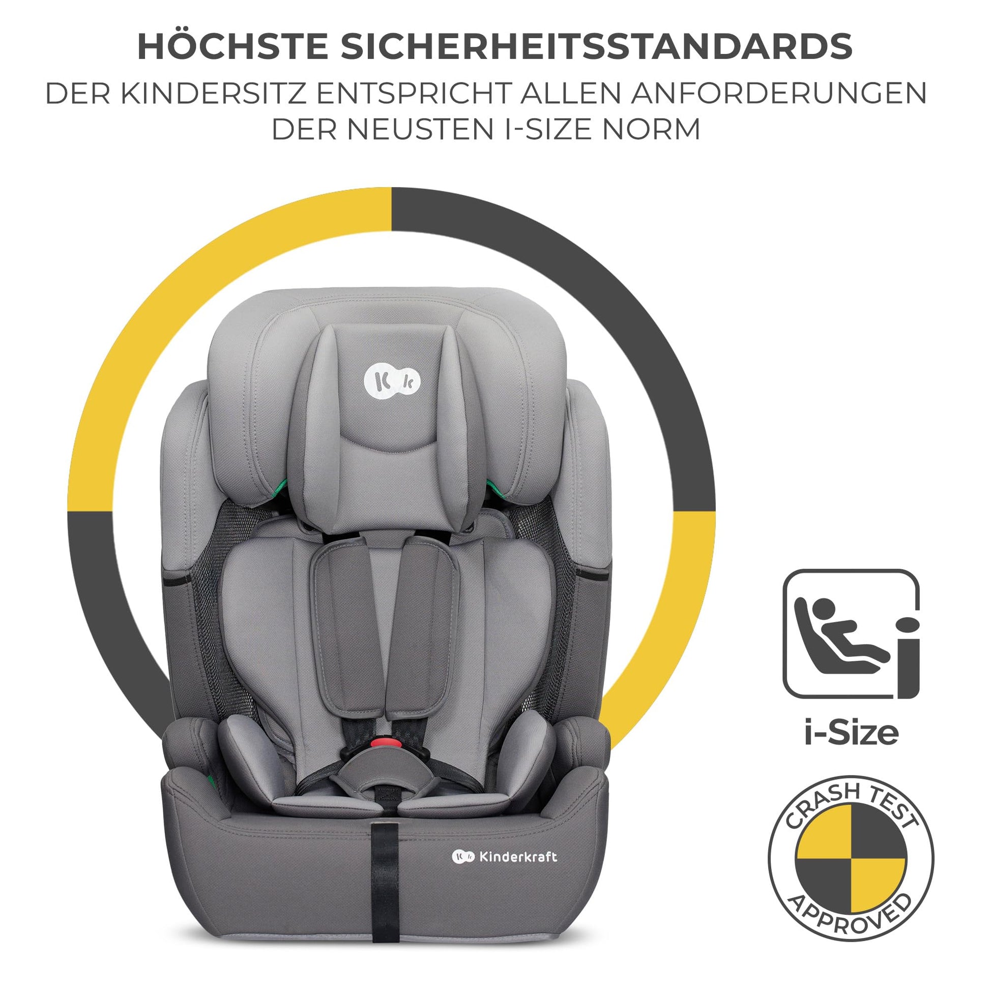 Kinderkraft Kinderautositz COMFORT UP I-SIZE, Autokindersitz, Kindersitz, ein Autositz für Kinder von 76-150 cm, 5-Punkt-Sicherheitsgurt, Einstellbare Kopfstütze, ECE R129/03, Grau - Meloni2