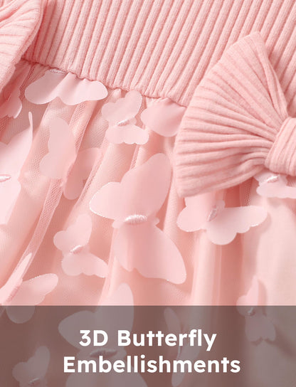 PATPAT Baby Girls' Tulle Dress with Long Sleeves, Tutu for Toddlers, Perfect as a Flower Girl or Christmas Party Birthday Long Sleeve Princess Dress, 3-24 Months